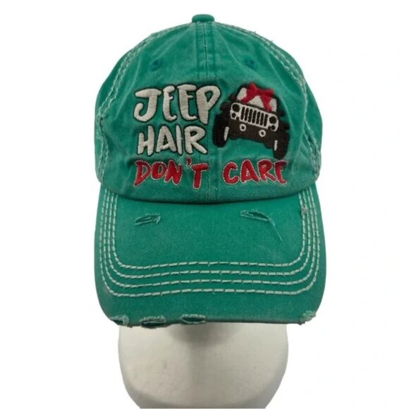 Ladies Bow-Tie Jeep Hair Don't Care Monogram Baseball Hat Turquoise Blue - Picture 1 of 6